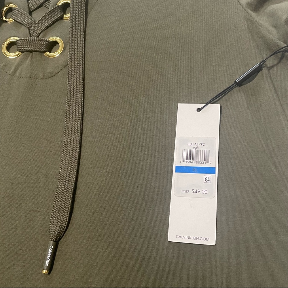 Calvin Klein Olive Lace-Up Gold Tone Accent Dress - XL - Picture 5 of 8